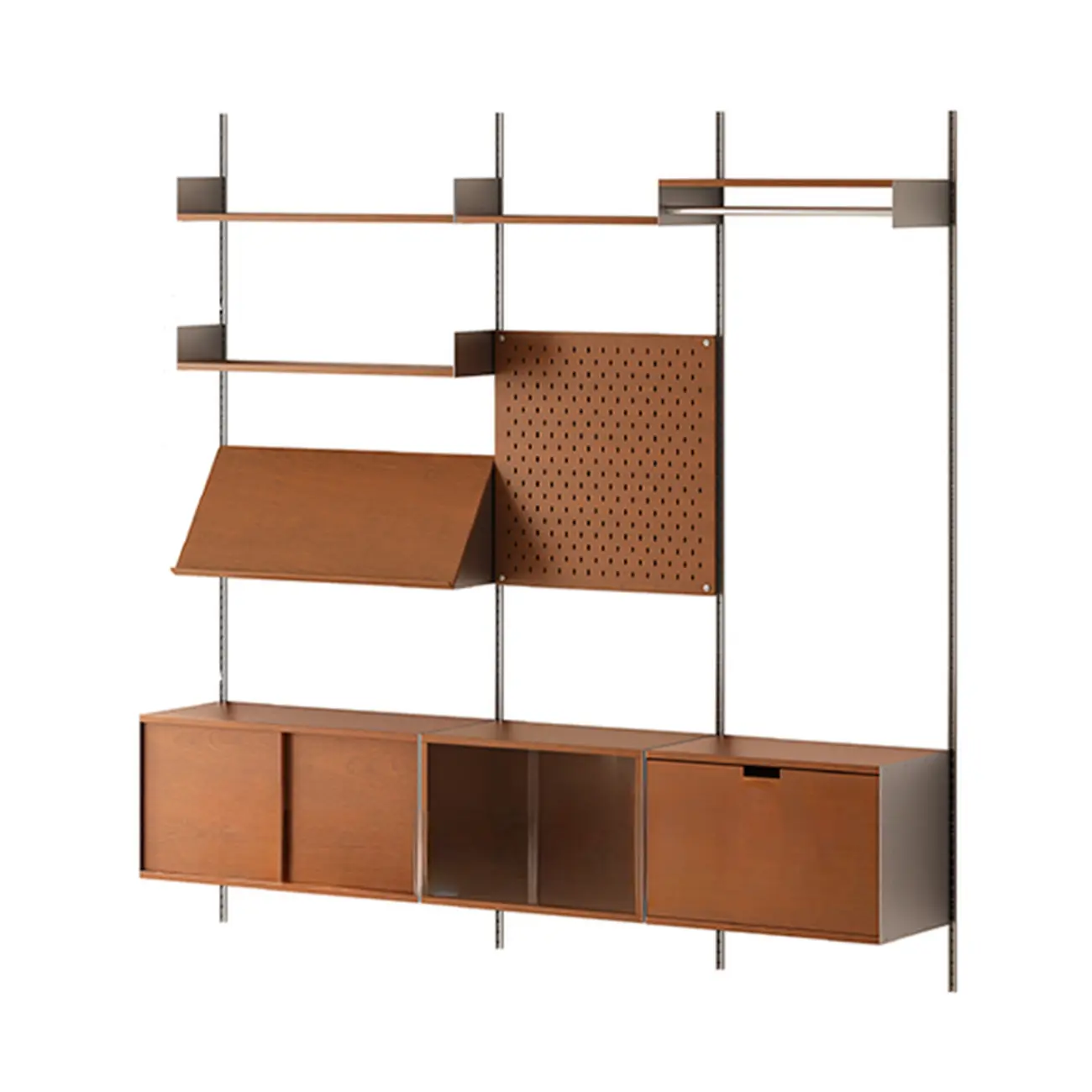 Modern Walnut Wood Wall-mounted Bookshelf Vertical Organize Unit Image - 11 | homeyfad