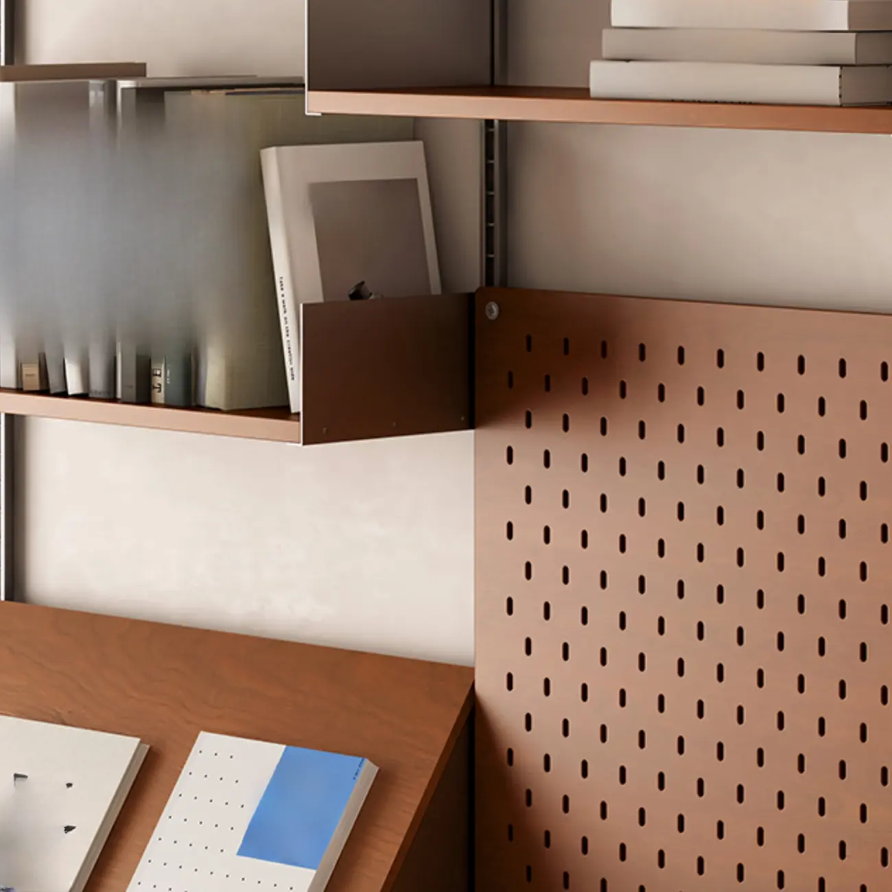 Modern Walnut Wood Wall-mounted Bookshelf Vertical Organize Unit Image - 4 | homeyfad