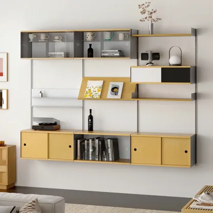 Modern Wall Mounted Display Floating Bookshelf With Storages Image - 1