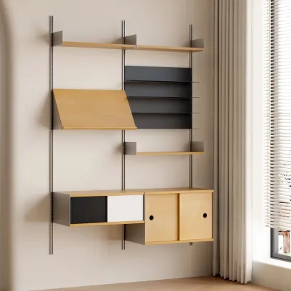 Modern Wall Mounted Display Floating Bookshelf With Storages Image - 2