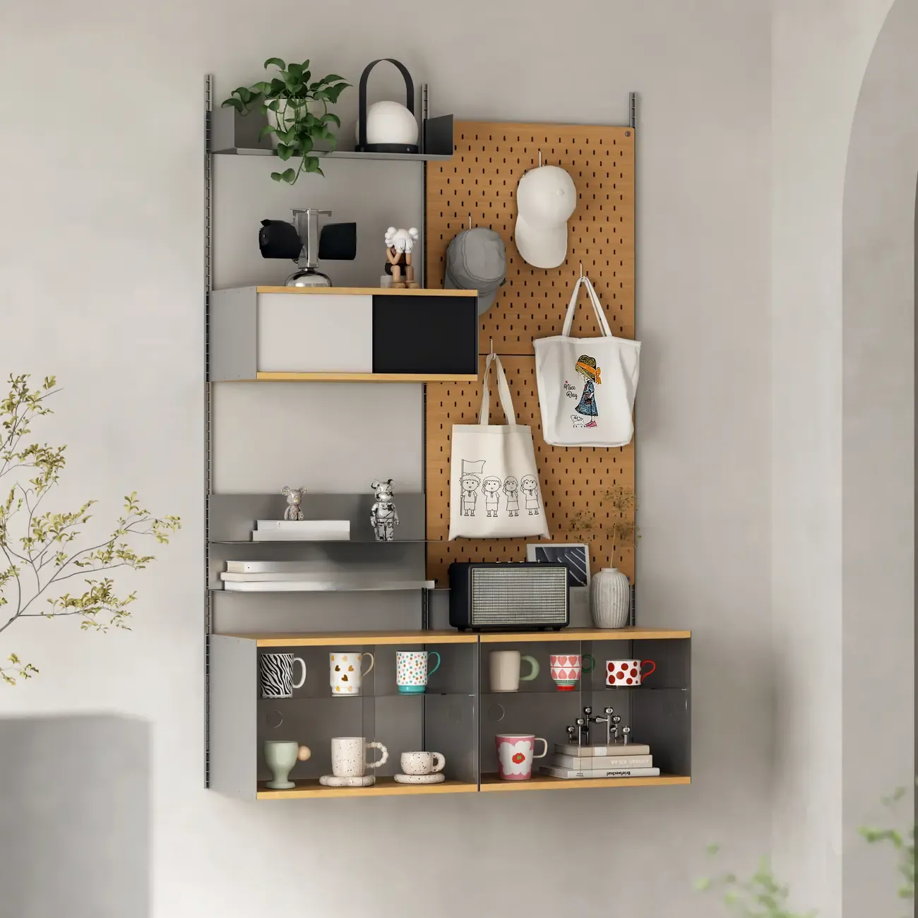 Modern Wall Mounted Display Floating Bookshelf With Storages Image - 4