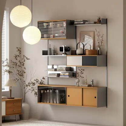 Modern Wall Mounted Display Floating Bookshelf With Storages Image - 3