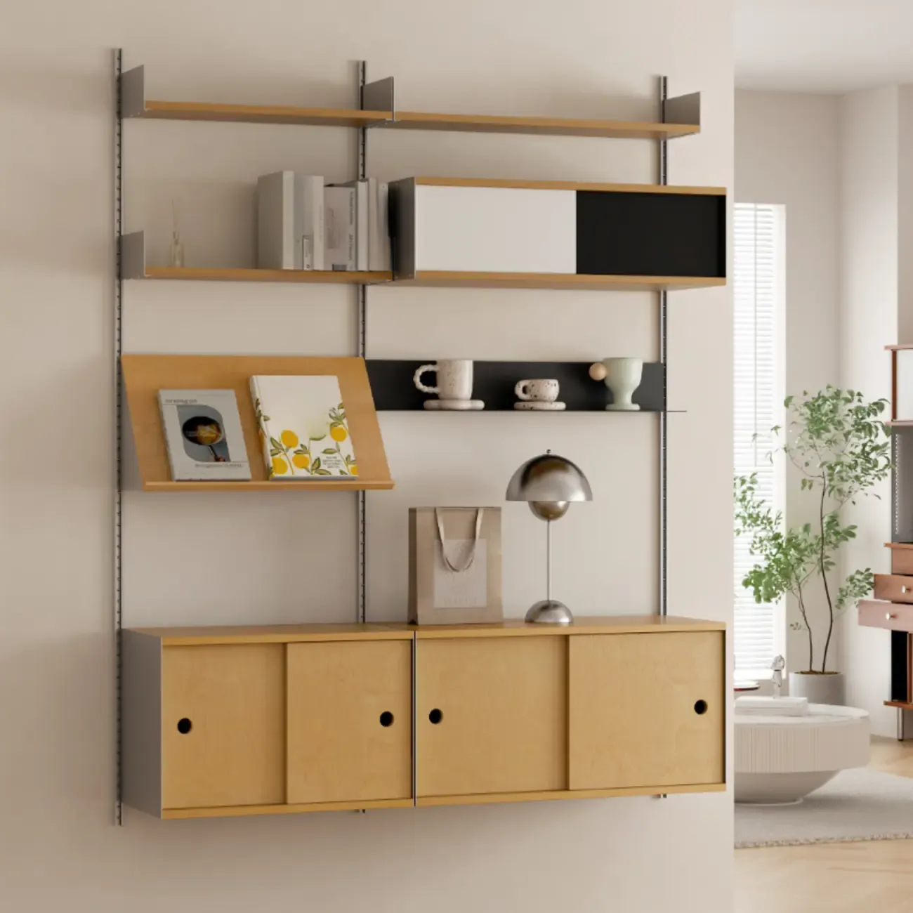 Modern Wall Mounted Display Floating Bookshelf With Storages Image - 11