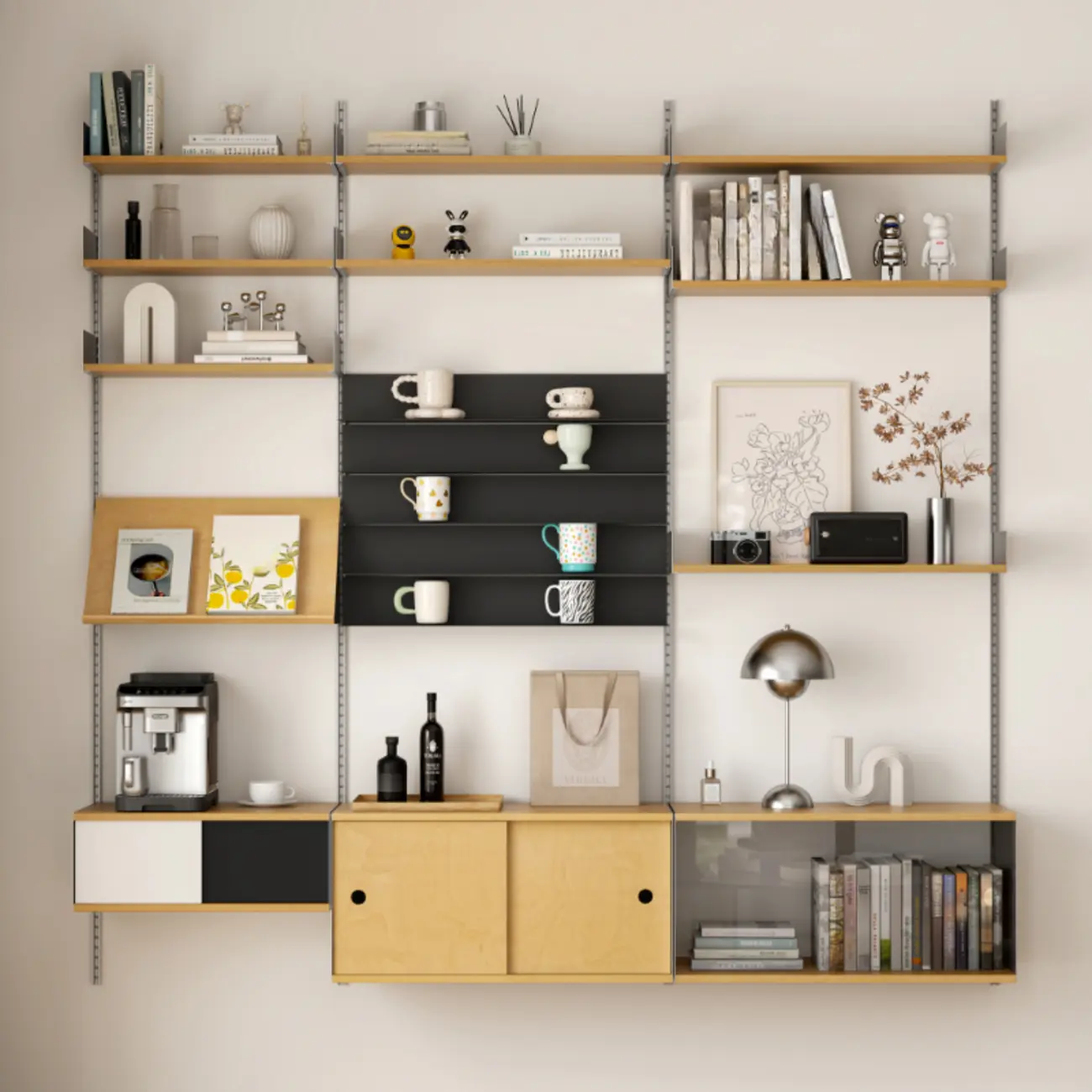 Modern Wall Mounted Display Floating Bookshelf With Storages Image - 12 | homeyfad