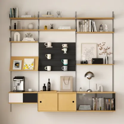 Modern Wall Mounted Display Floating Bookshelf With Storages Image - 12