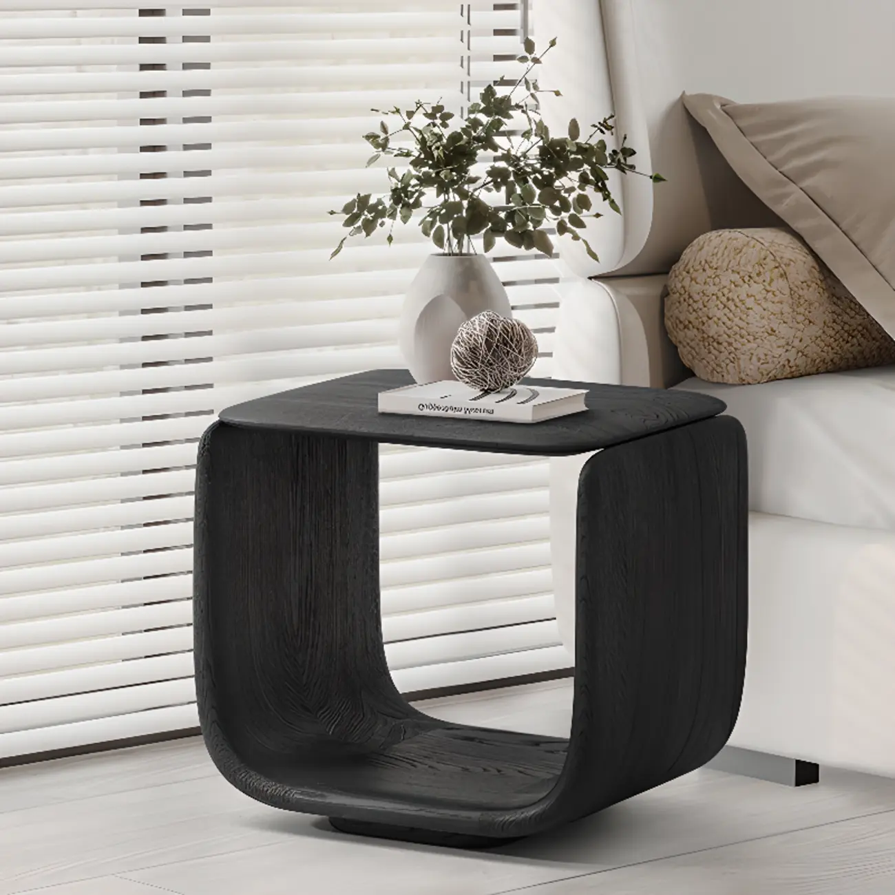 Modern Pedestal Wood Black Side Table Image - 1 | homeyfad