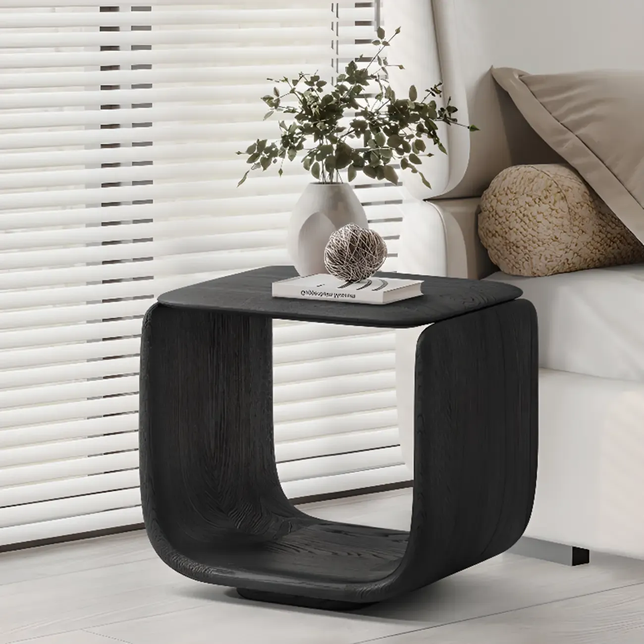 Modern Pedestal Wood Black Side Table Image - 1