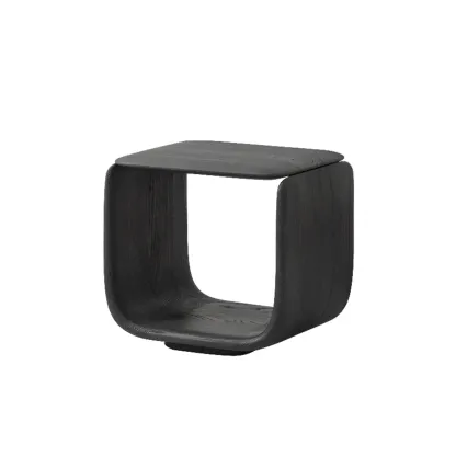 Modern Pedestal Wood Black Side Table Image - 2
