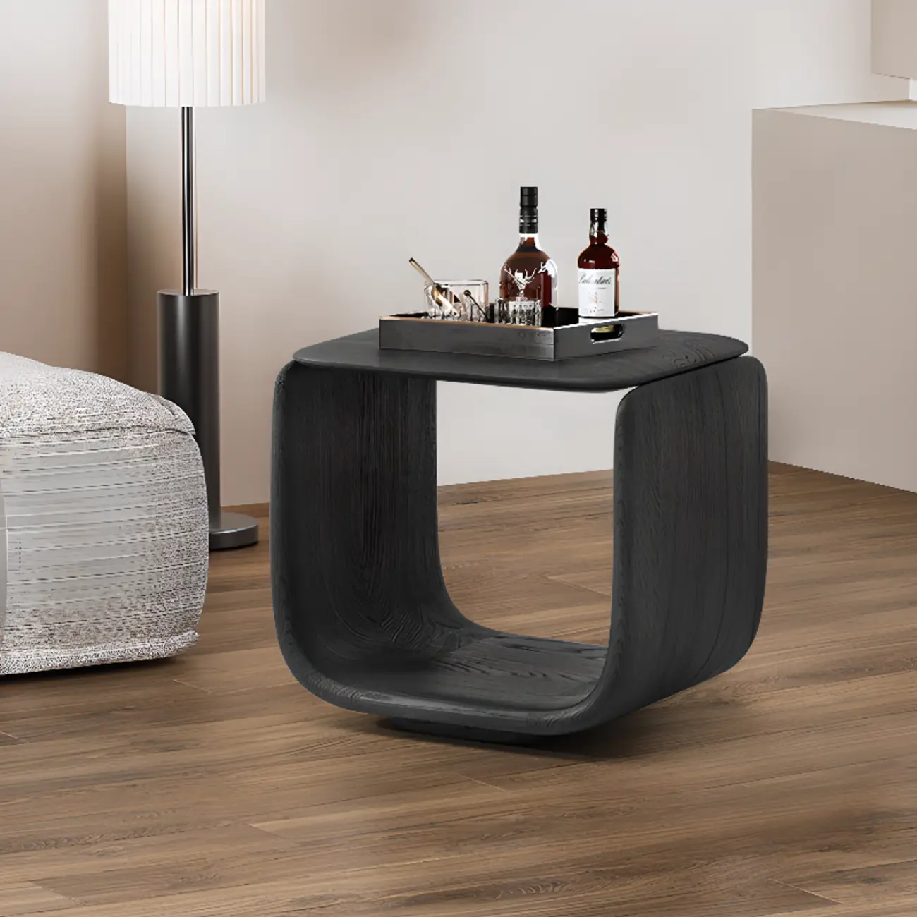 Modern Pedestal Wood Black Side Table Image - 3 | homeyfad