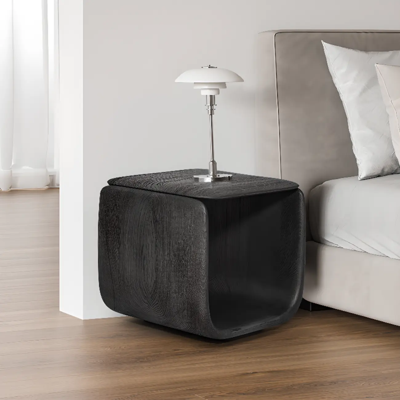 Modern Pedestal Wood Black Side Table Image - 4 | homeyfad