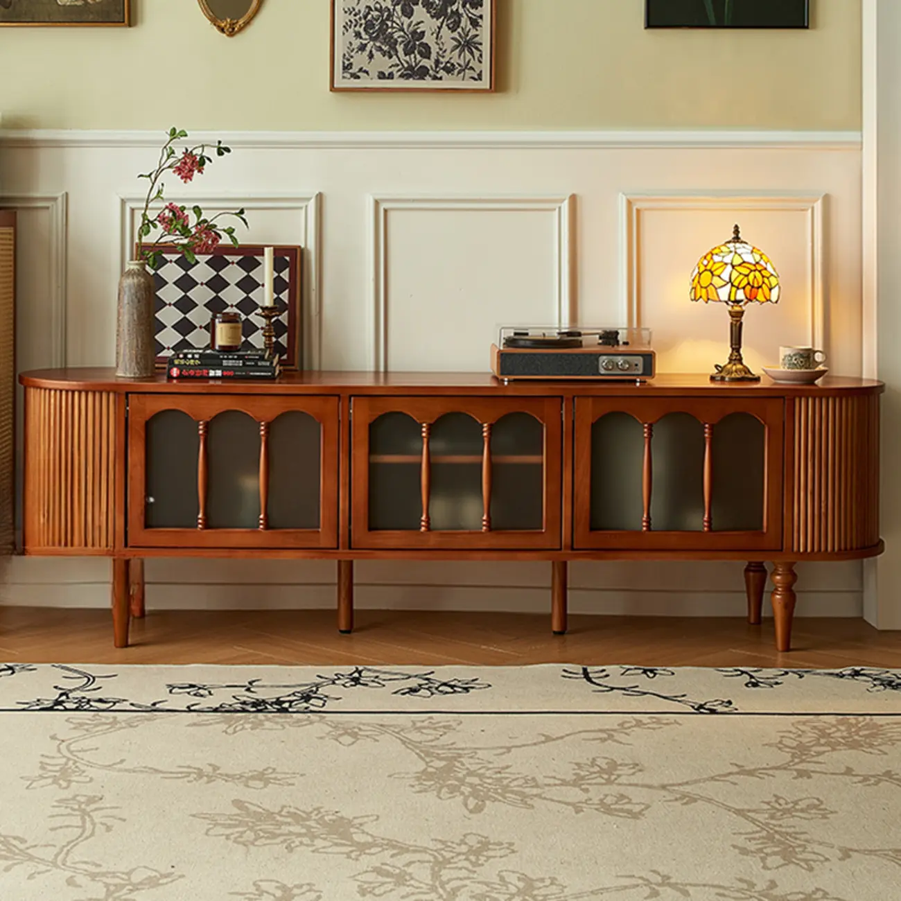 Art Deco Modern Wood TV Stand with Cable Management Image - 1 | homeyfad