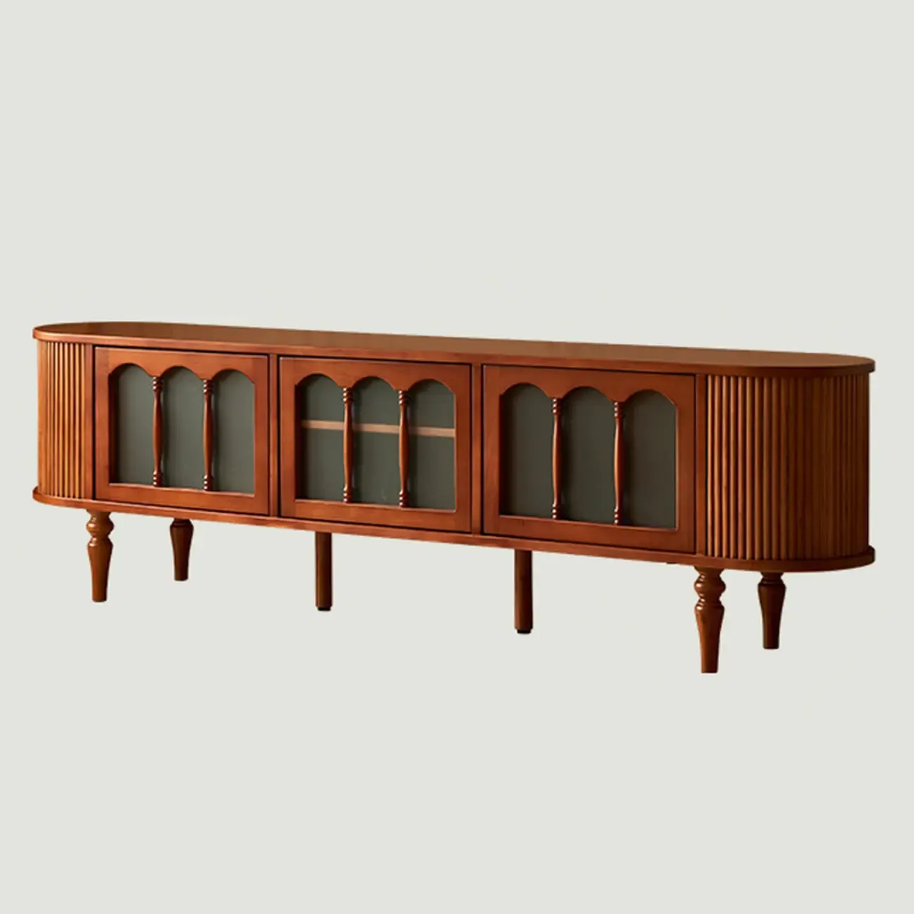 Art Deco Modern Wood TV Stand with Cable Management Image - 2