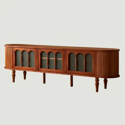 Art Deco Modern Wood TV Stand with Cable Management Image - 2