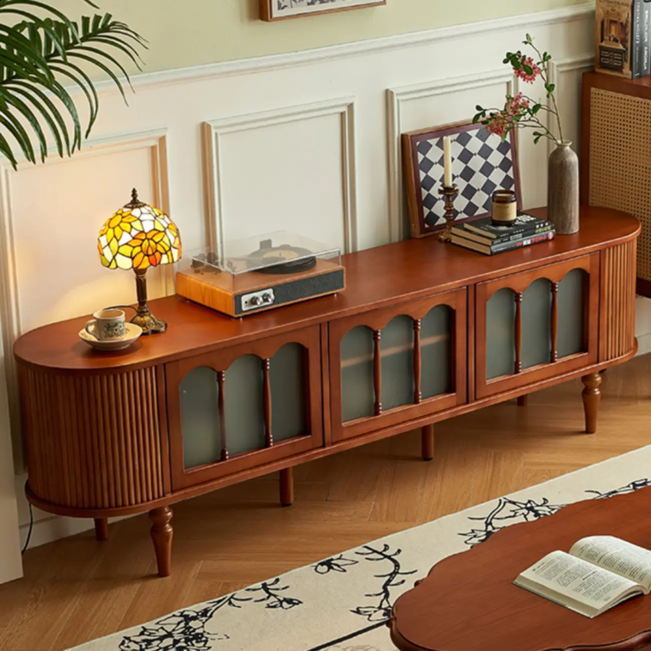 Art Deco Modern Wood TV Stand with Cable Management Image - 4 | homeyfad