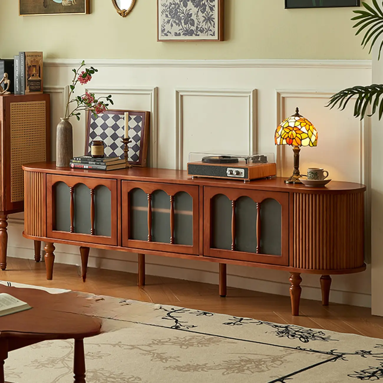 Art Deco Modern Wood TV Stand with Cable Management Image - 5 | homeyfad