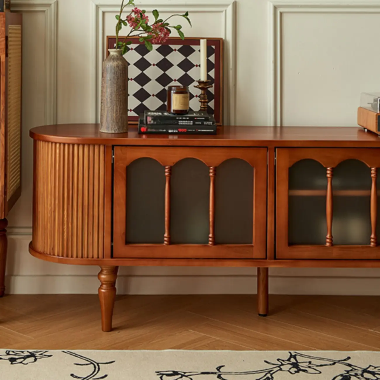 Art Deco Modern Wood TV Stand with Cable Management Image - 6 | homeyfad