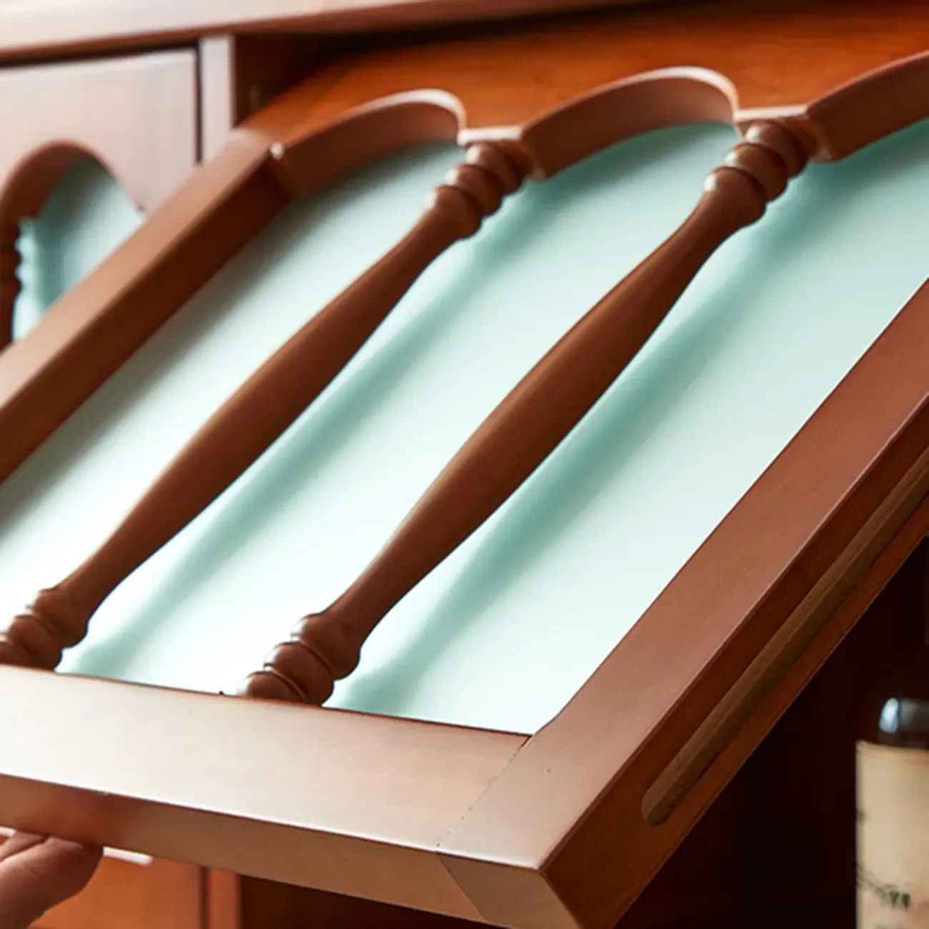 Art Deco Modern Wood TV Stand with Cable Management Image - 8