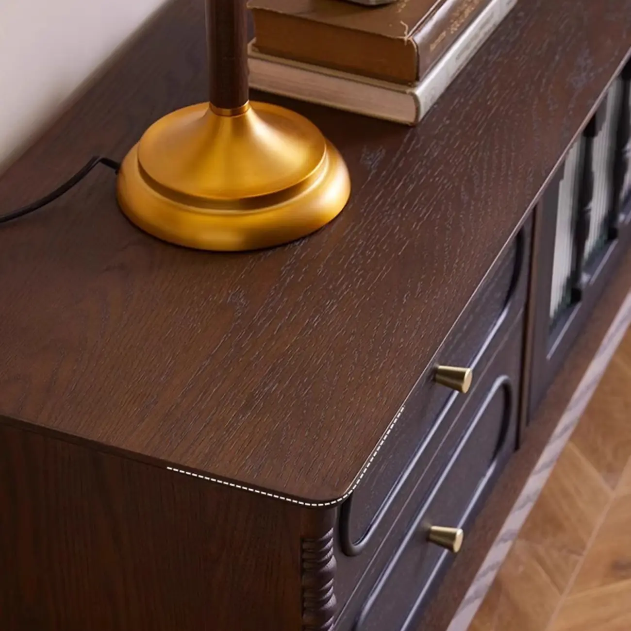 Cable Management Art Deco Wood TV Stand with Drawers Image - 2 | homeyfad