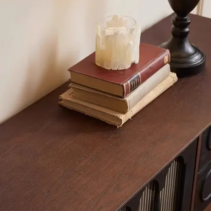 Cable Management Art Deco Wood TV Stand with Drawers Image - 4