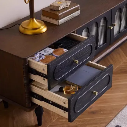 Cable Management Art Deco Wood TV Stand with Drawers Image - 6