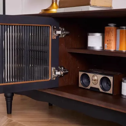 Cable Management Art Deco Wood TV Stand with Drawers Image - 7