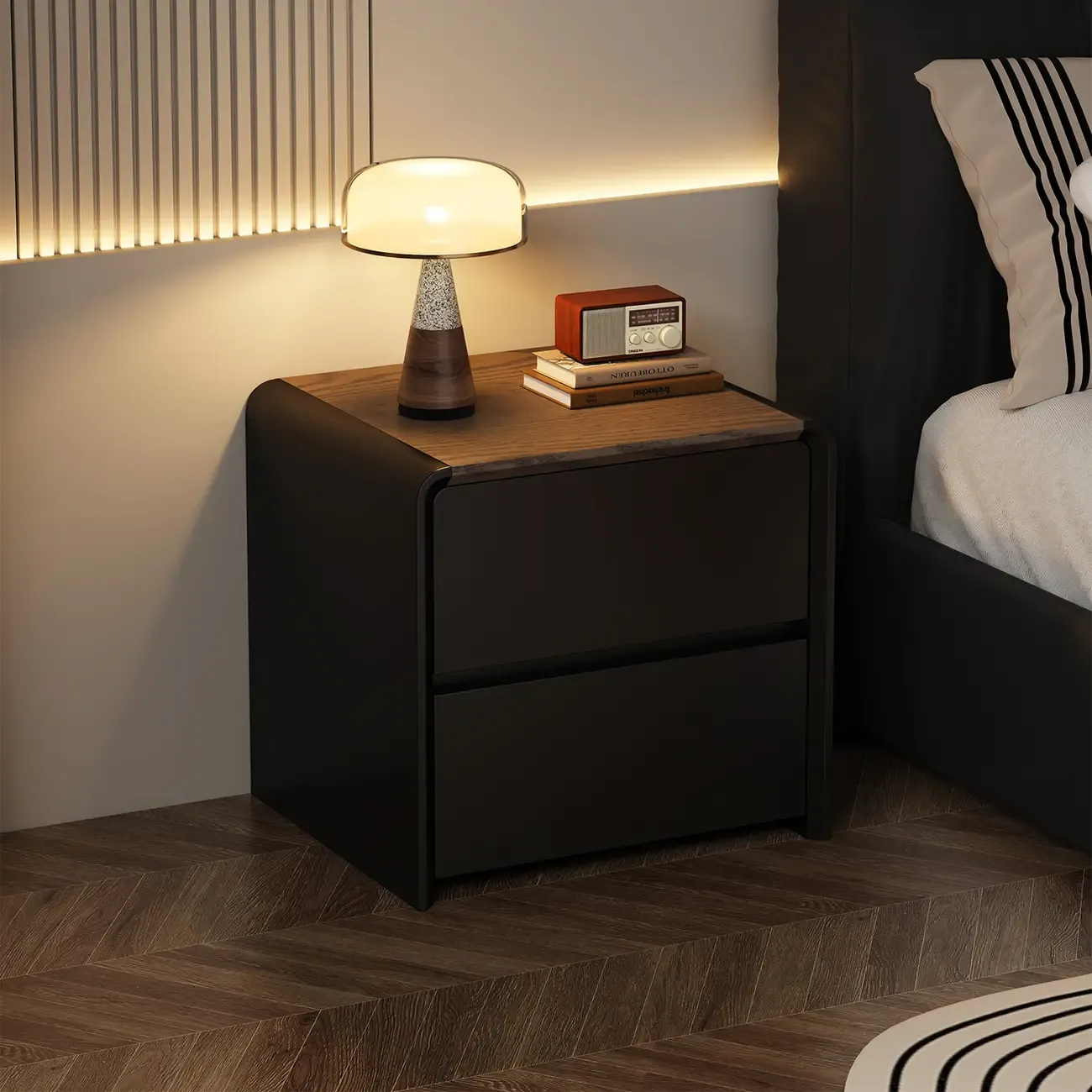 Versatile Modern Faux Leather Wooden Nightstand Image - 3