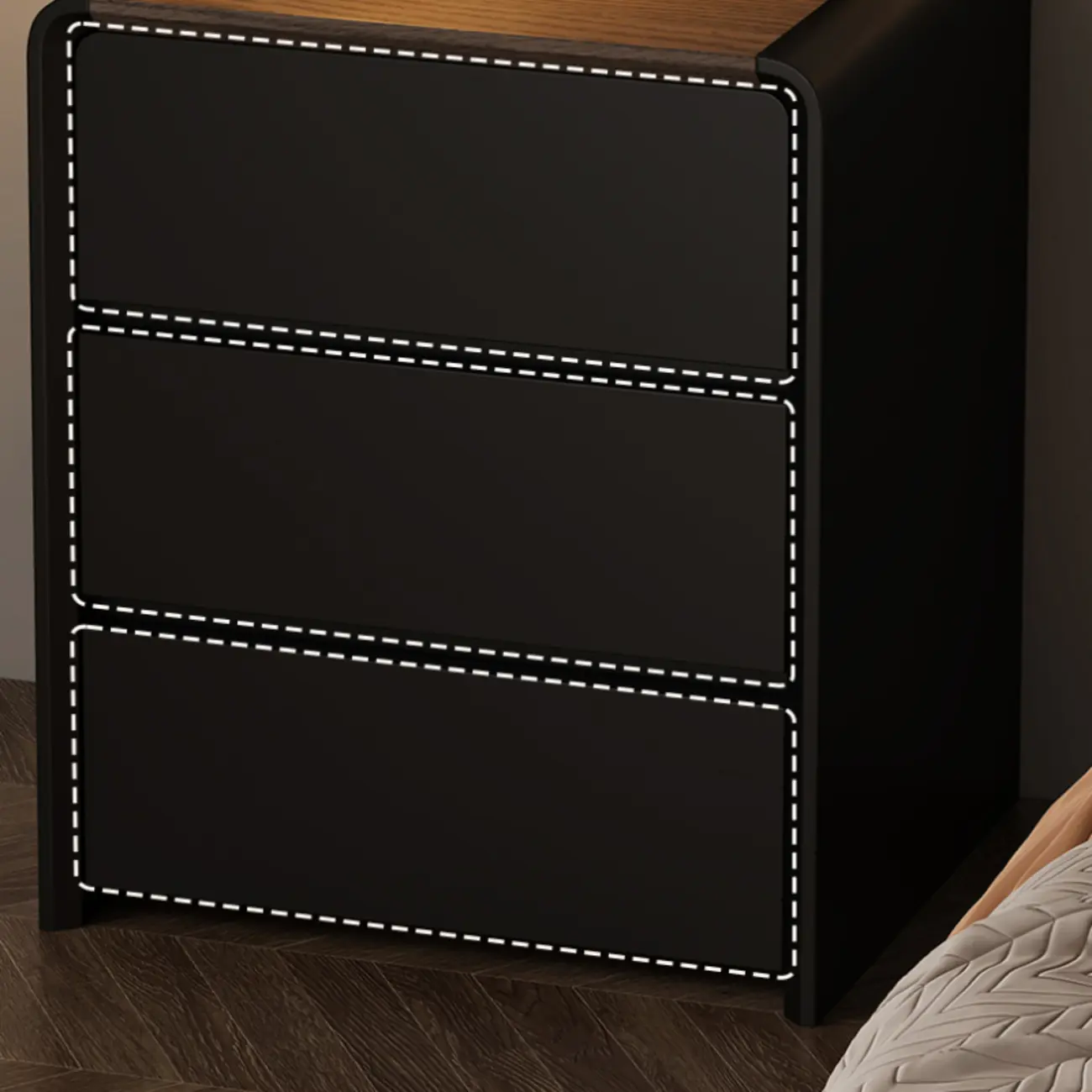 Versatile Modern Faux Leather Wooden Nightstand Image - 6 | homeyfad