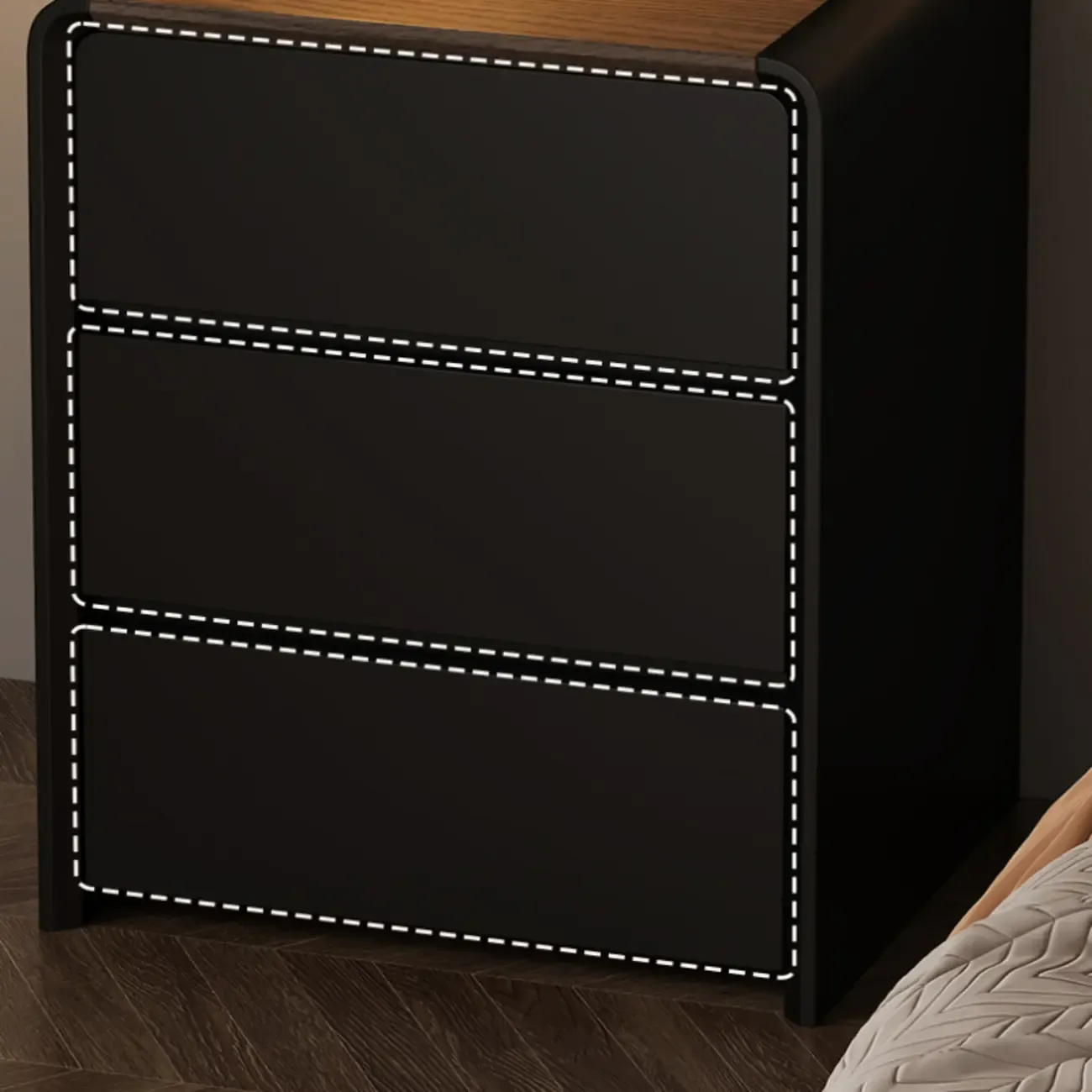 Versatile Modern Faux Leather Wooden Nightstand Image - 6