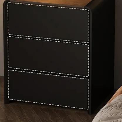 Versatile Modern Faux Leather Wooden Nightstand Image - 6