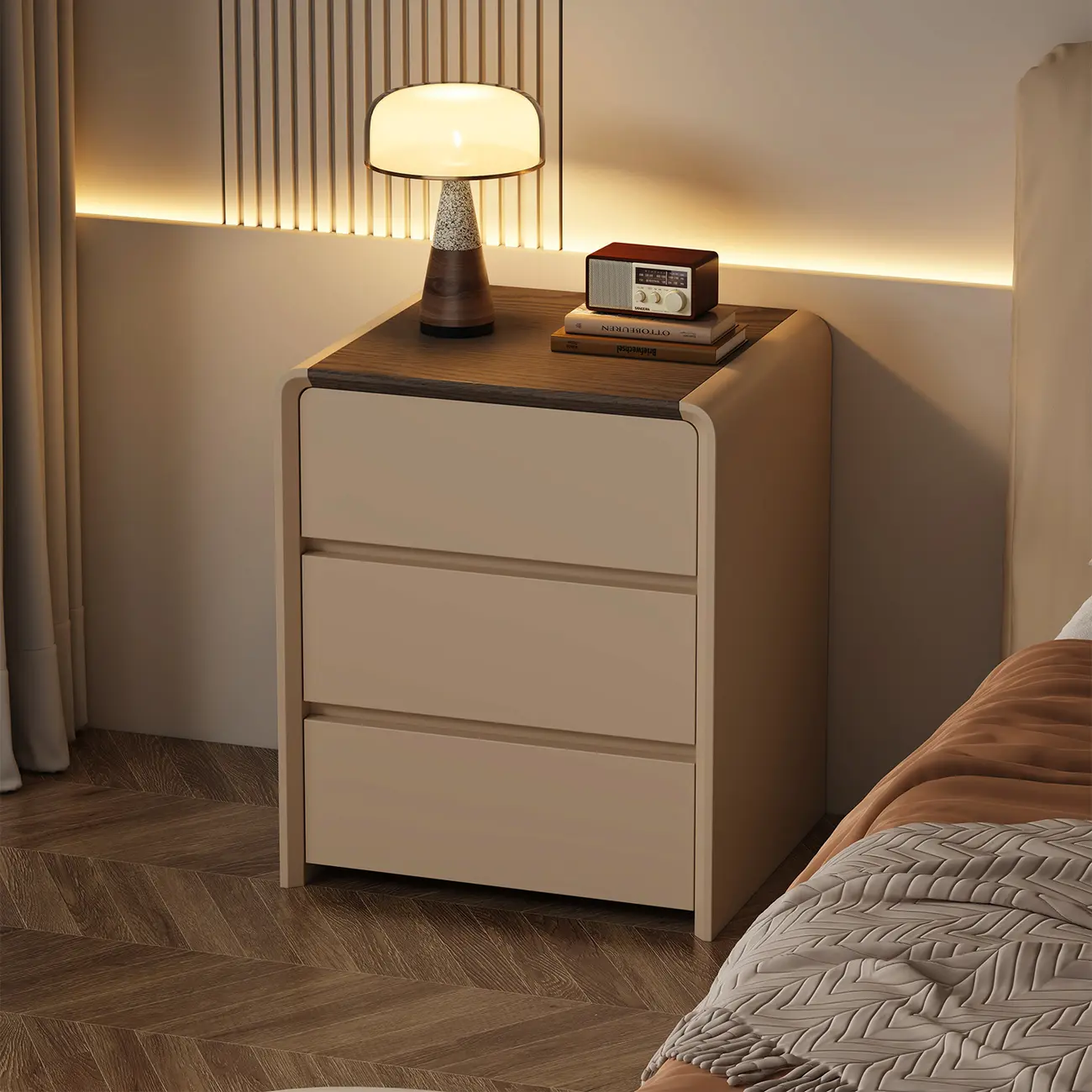 Versatile Modern Faux Leather Wooden Nightstand Image - 7 | homeyfad