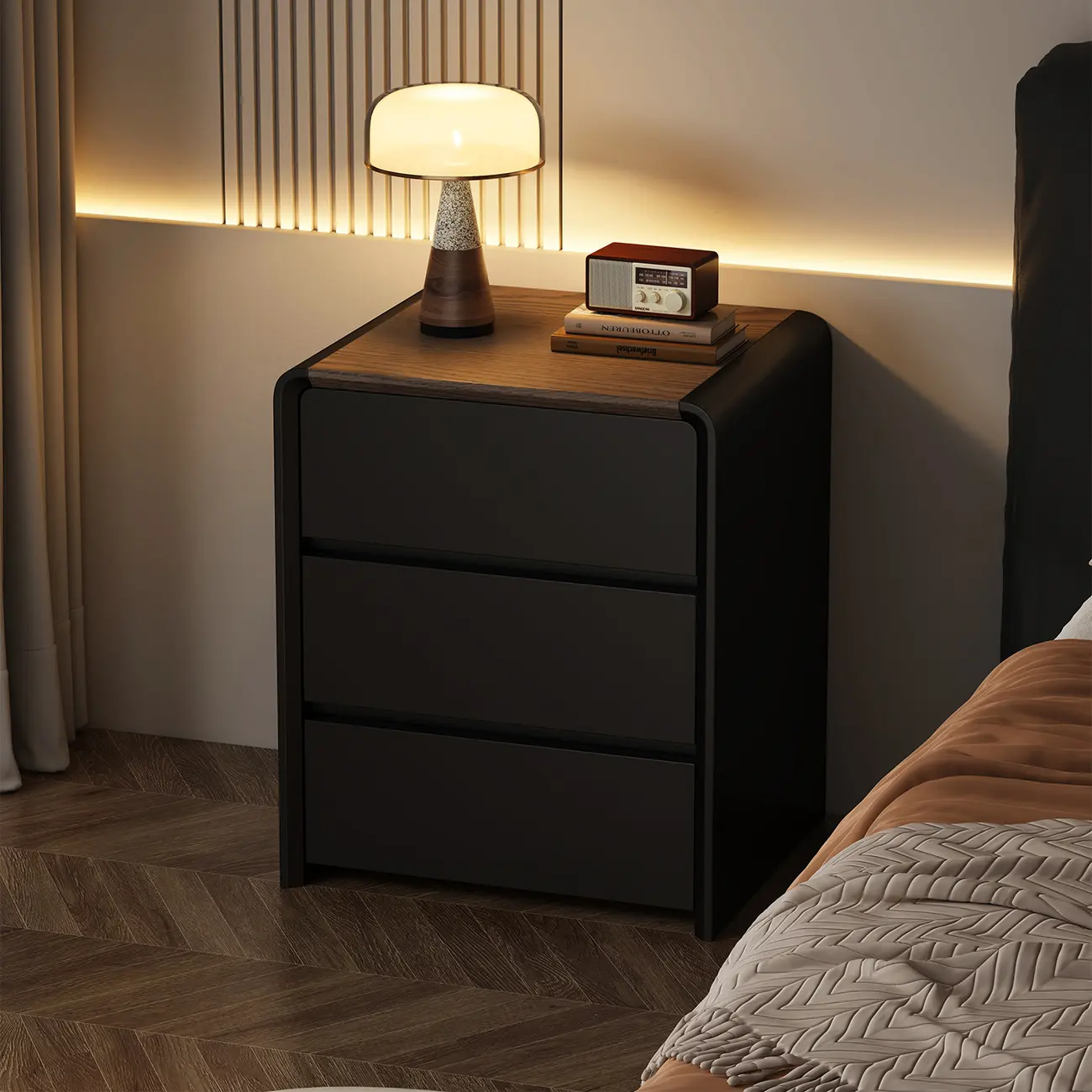 Versatile Modern Faux Leather Wooden Nightstand Image - 9 | homeyfad
