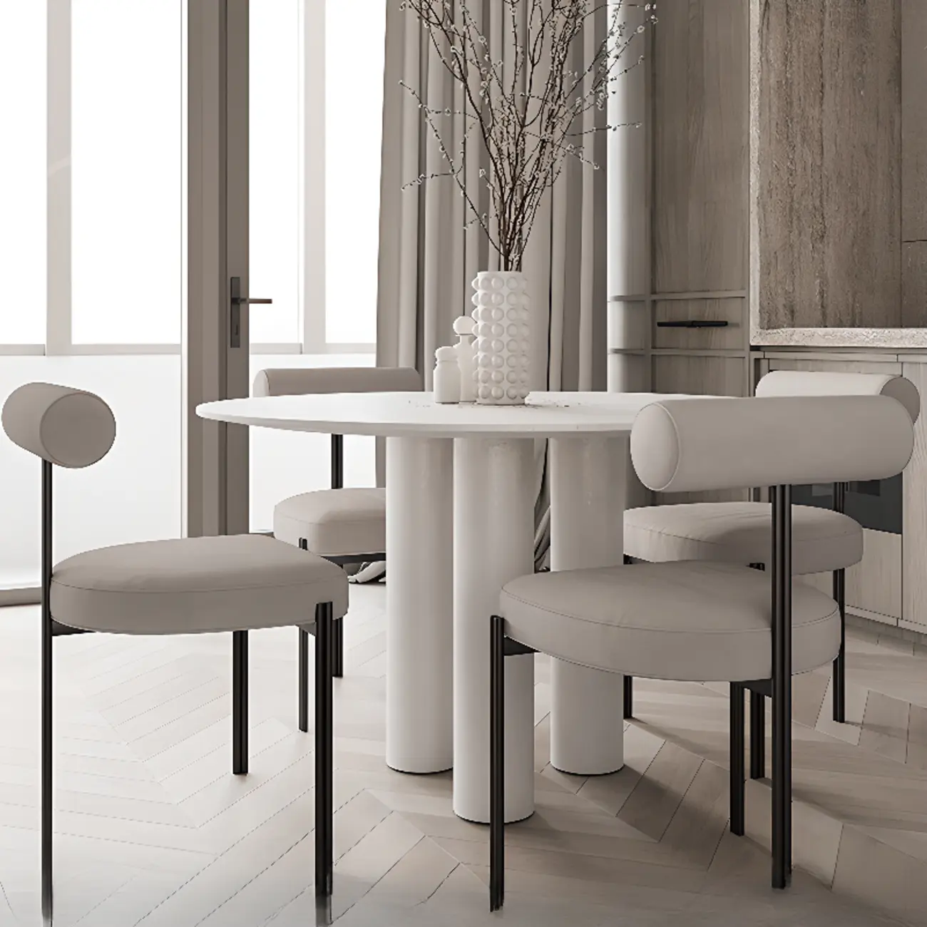 Grid Pattern Upholstered Armless Low Back Dining Chairs Image - 2 | homeyfad