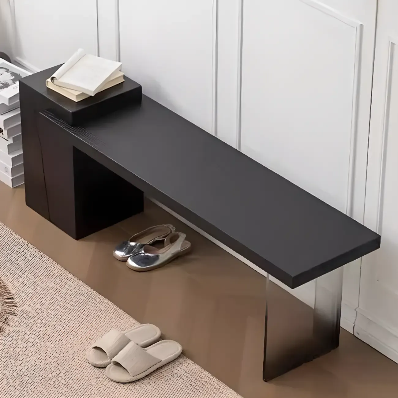 Functional Modern Wood Bedroom Bench Natural Black Image - 1