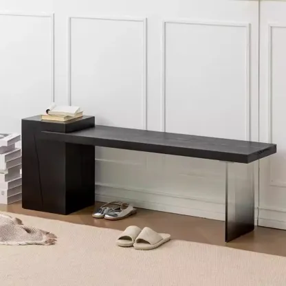 Functional Modern Wood Bedroom Bench Natural Black Image - 4