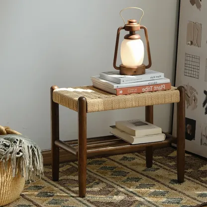 Trendy Cherry Wood Solid Color Indoor Bench Seat with Stockroom Storage Image - 2