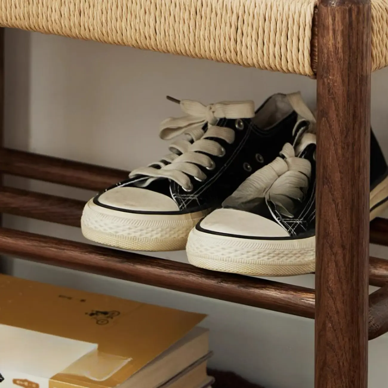 Trendy Cherry Wood Solid Color Indoor Bench Seat with Stockroom Storage Image - 8 | homeyfad