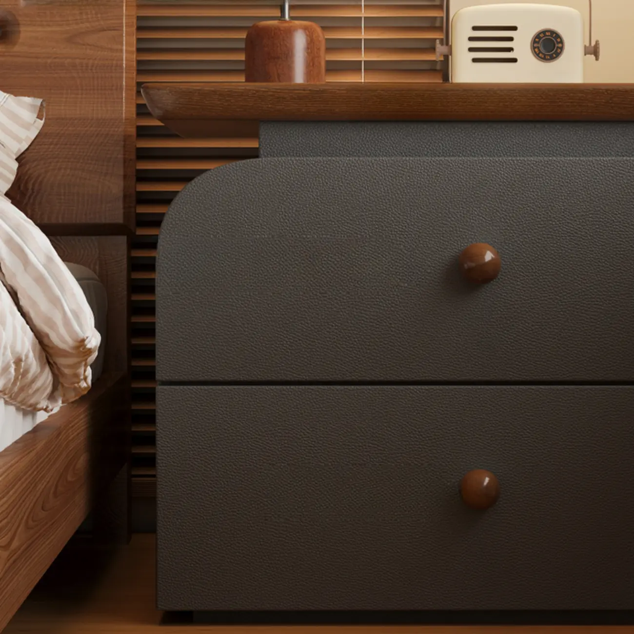 Faux Leather Modern Nightstand Wood Countertop Image - 6 | homeyfad