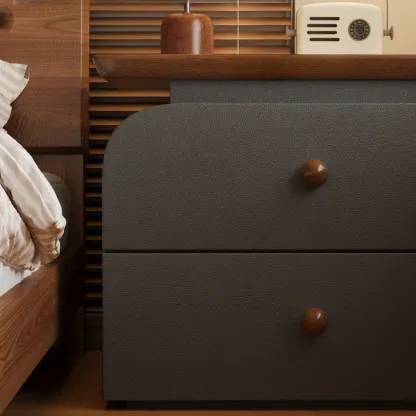 Faux Leather Modern Nightstand Wood Countertop Image - 6