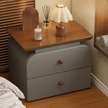 Faux Leather Modern Nightstand Wood Countertop Image - 9