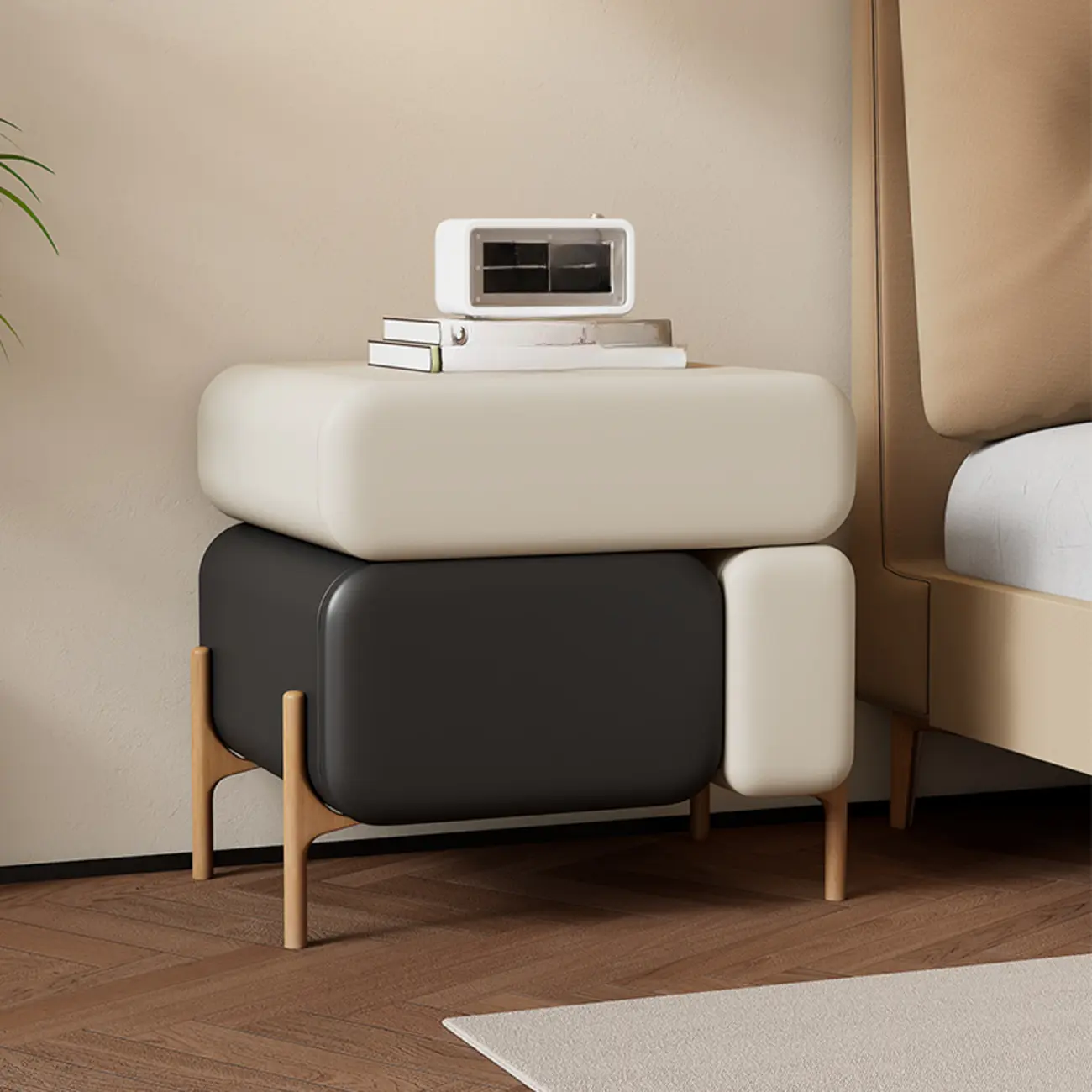 Modern Faux Leather Multi-Color Drawer Nightstand Image - 1 | homeyfad