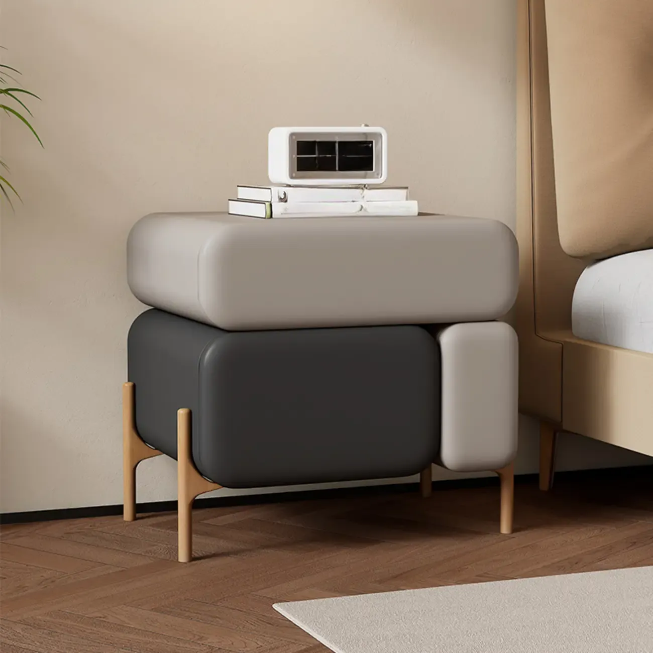 Modern Faux Leather Multi-Color Drawer Nightstand Image - 5