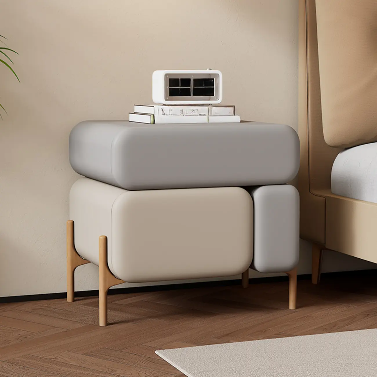 Modern Faux Leather Multi-Color Drawer Nightstand Image - 7 | homeyfad