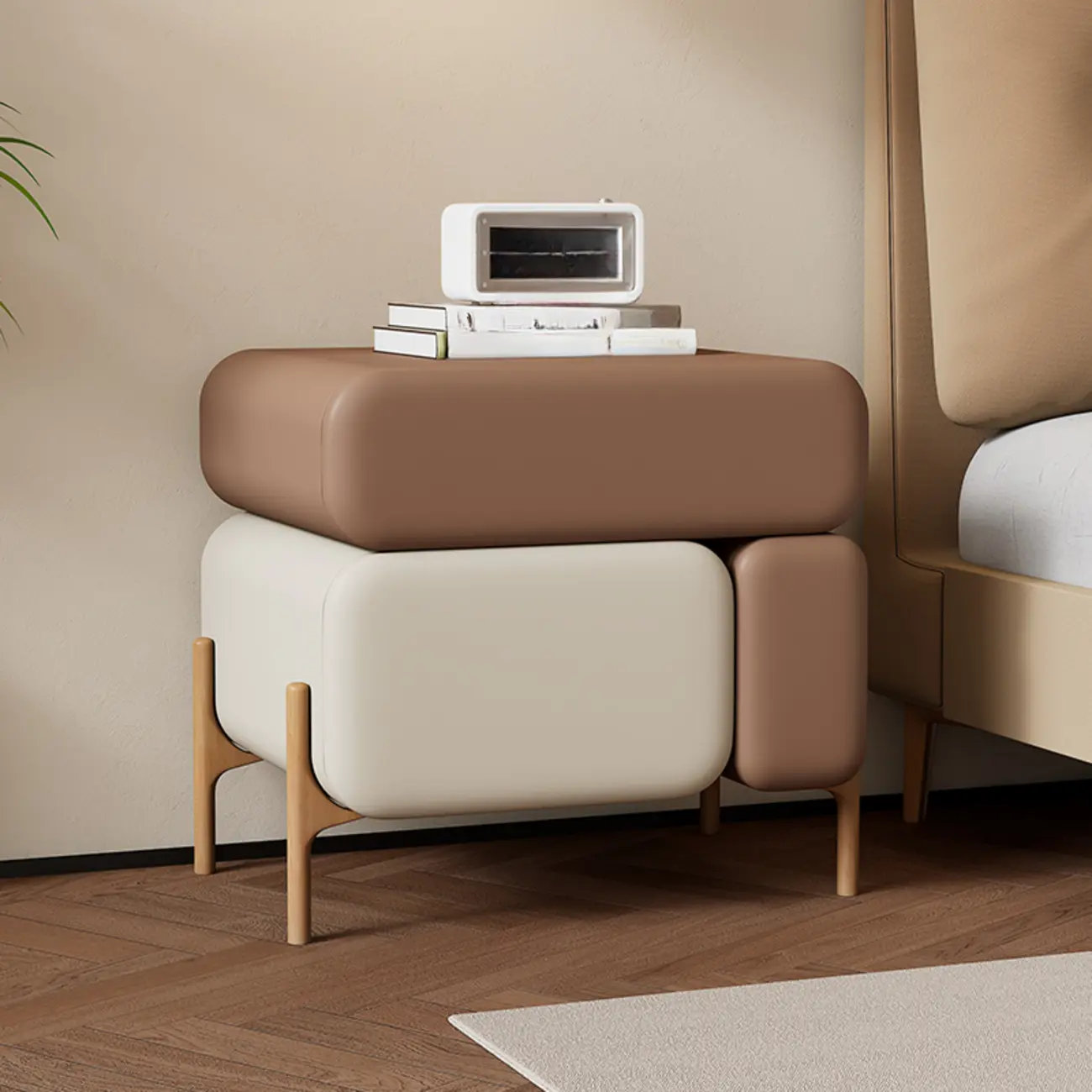 Modern Faux Leather Multi-Color Drawer Nightstand Image - 9 | homeyfad