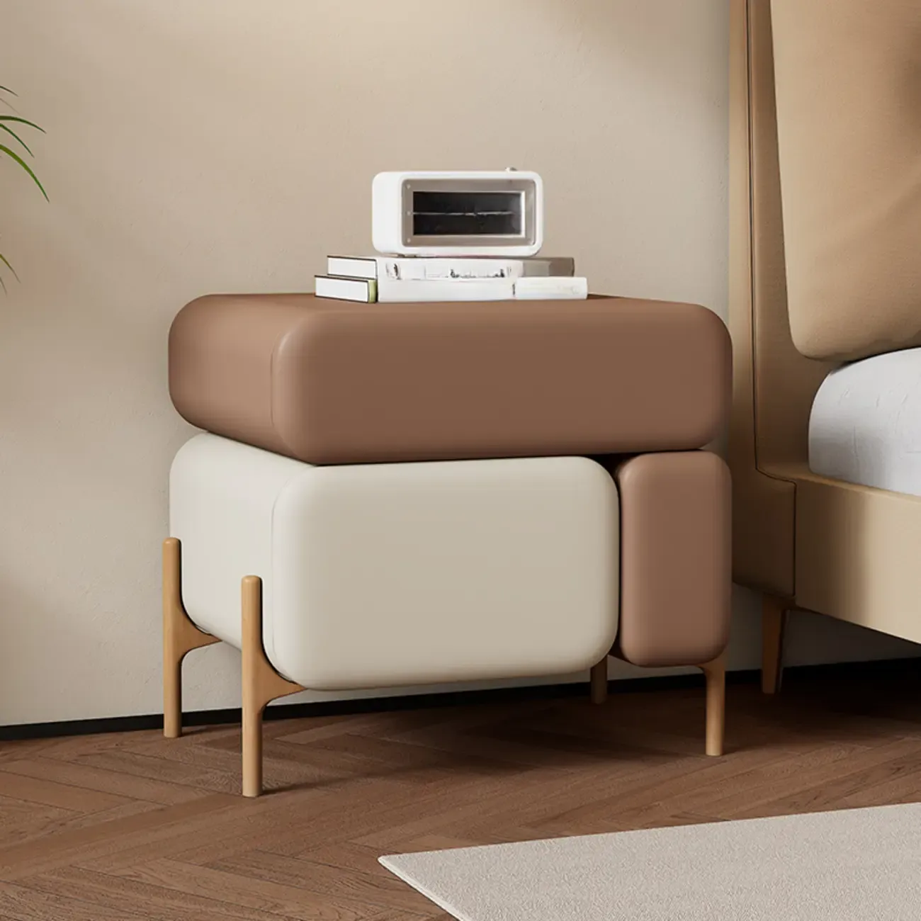 Modern Faux Leather Multi-Color Drawer Nightstand Image - 9