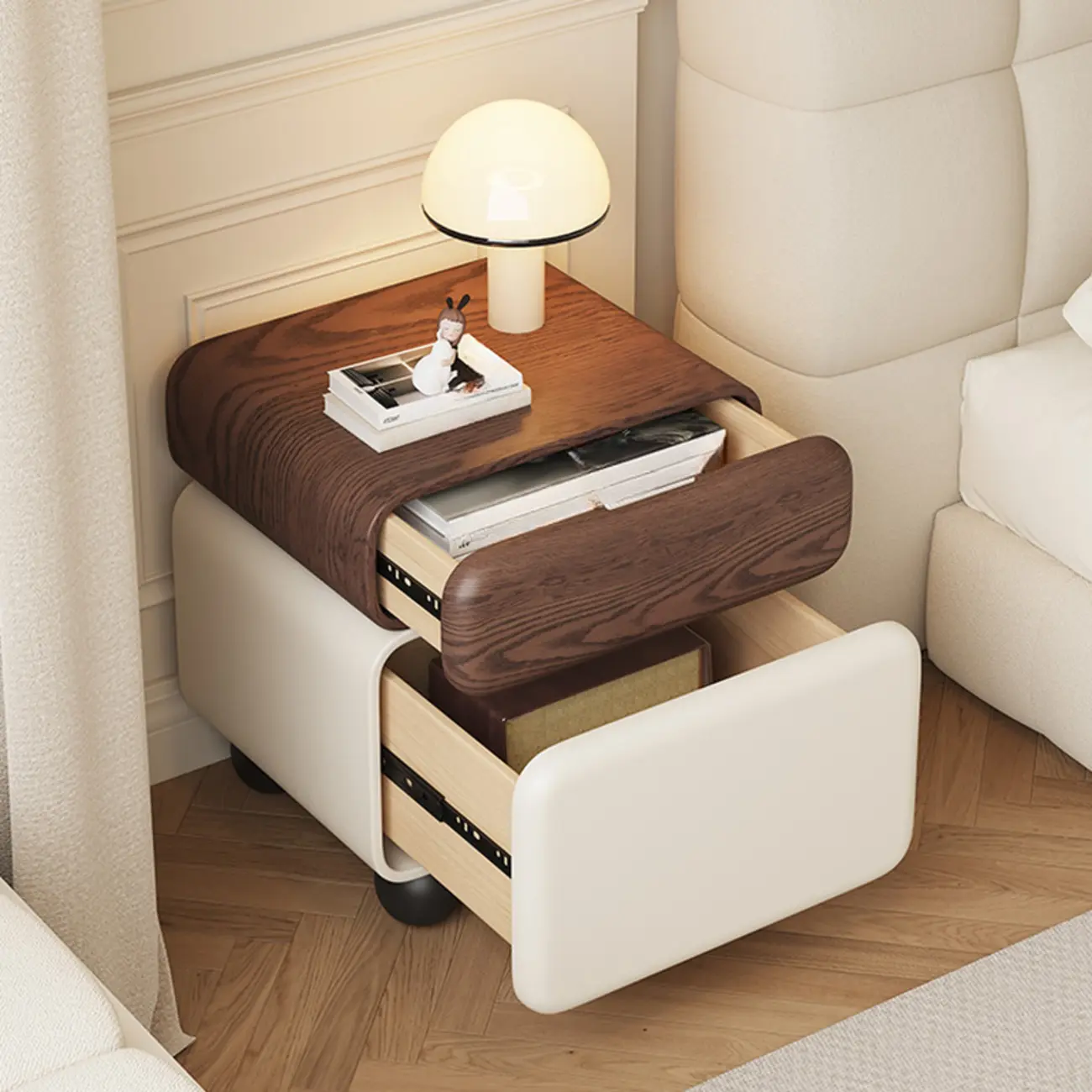 Modern Faux Leather Wood Nightstand Storage Image - 1 | homeyfad