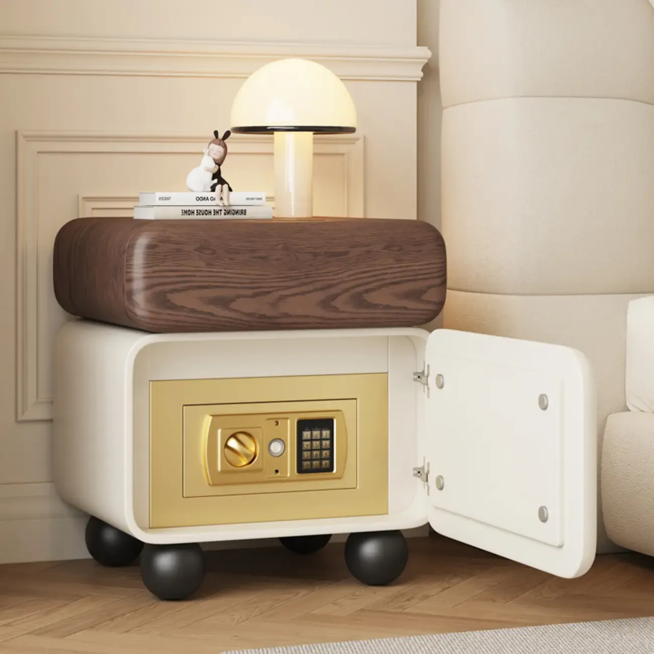 Modern Faux Leather Wood Nightstand Storage Image - 2