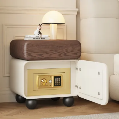 Modern Faux Leather Wood Nightstand Storage Image - 2