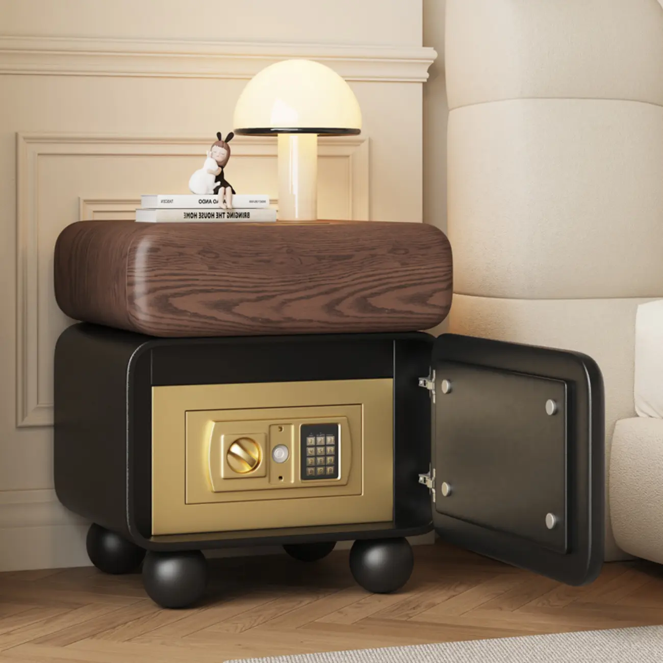 Modern Faux Leather Wood Nightstand Storage Image - 3 | homeyfad