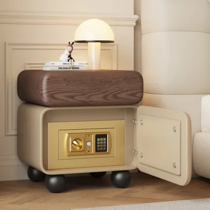 Modern Faux Leather Wood Nightstand Storage Image - 5