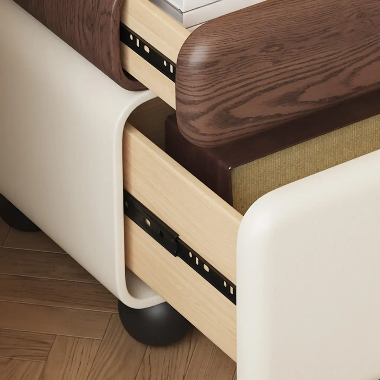 Modern Faux Leather Wood Nightstand Storage Image - 6